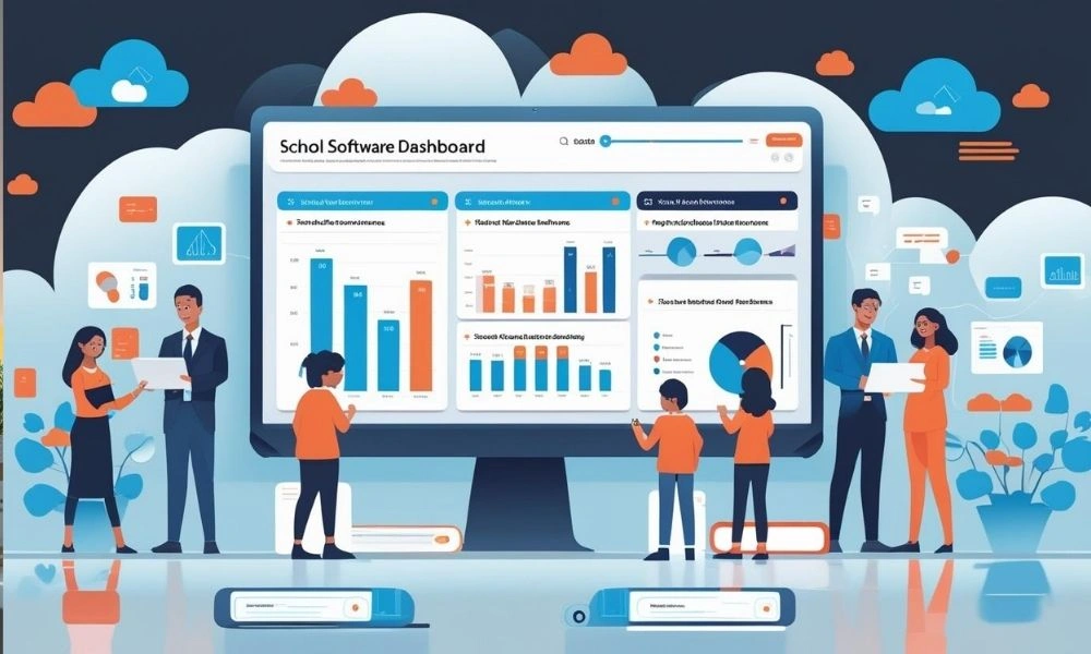 Teachers using school management software to track student progress