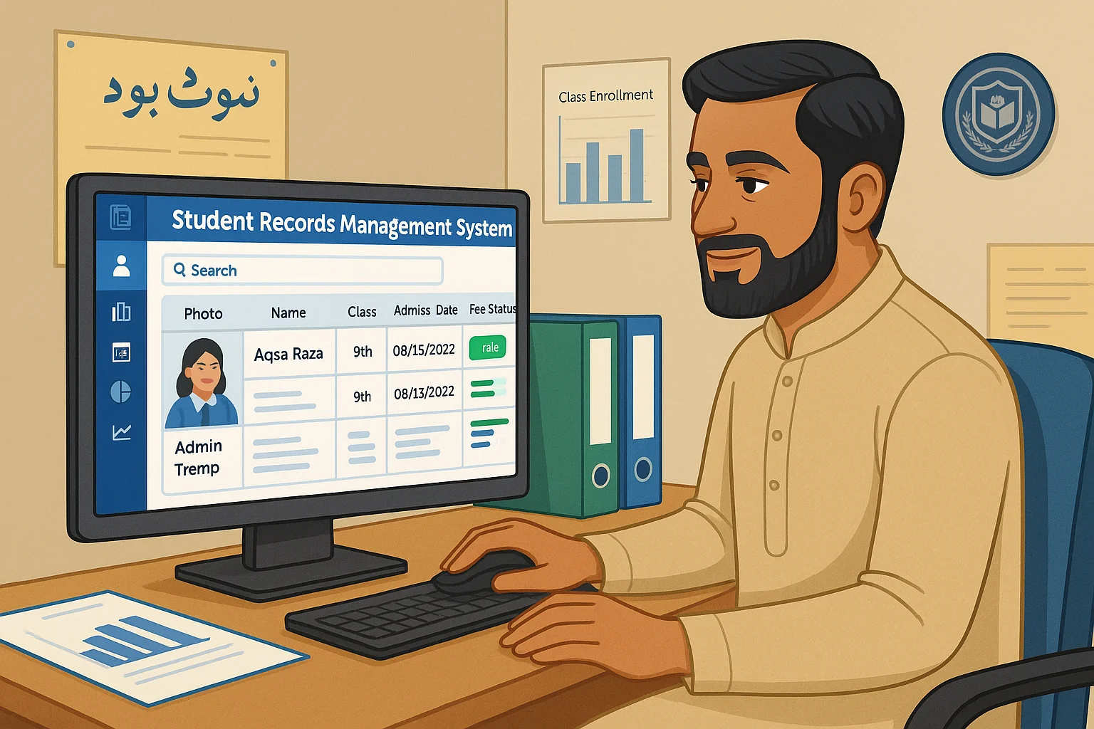 Admin using Student Records Management System in a school dashboard