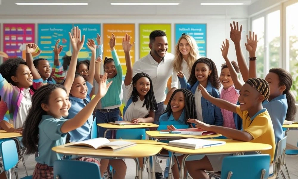 Motivated student actively participating in class