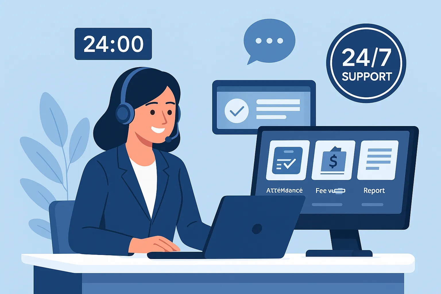 School Management Software support available at 24 hours