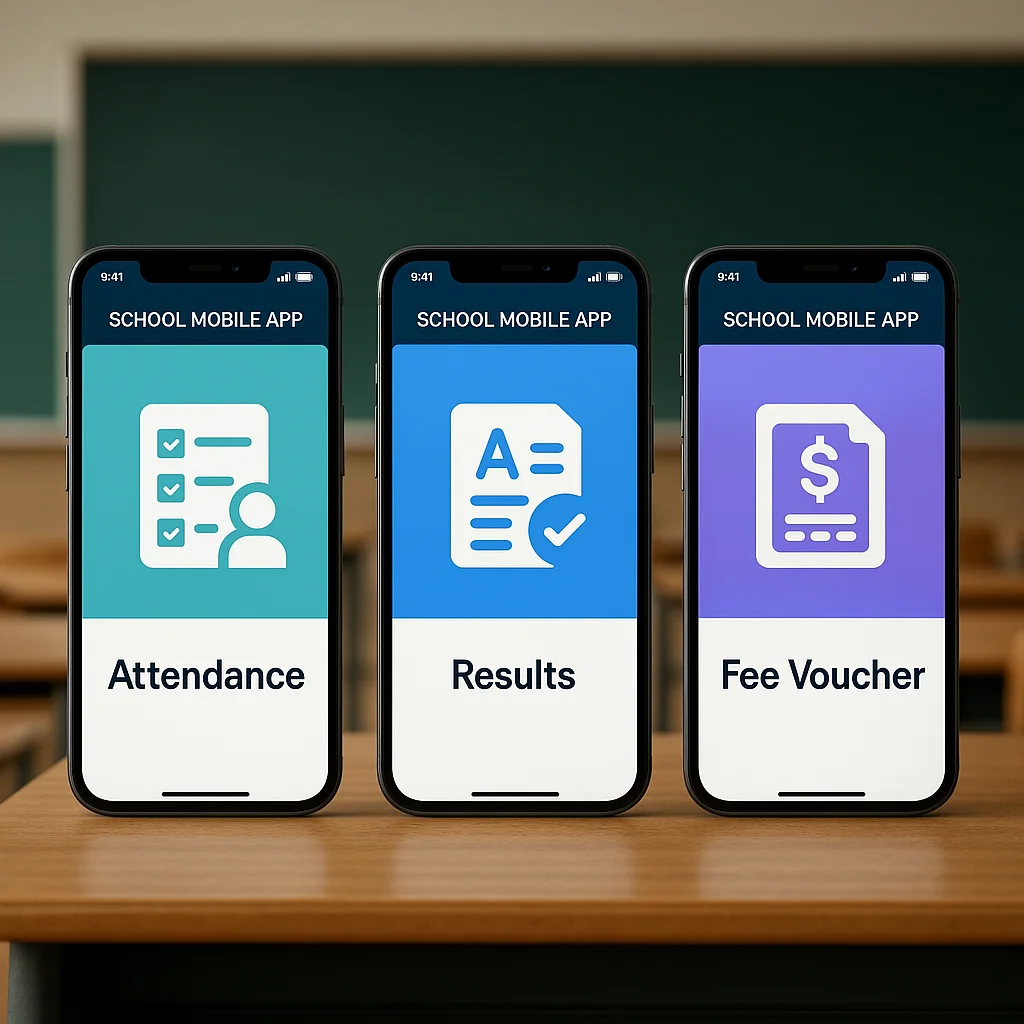 School Mobile App Modules interface sample